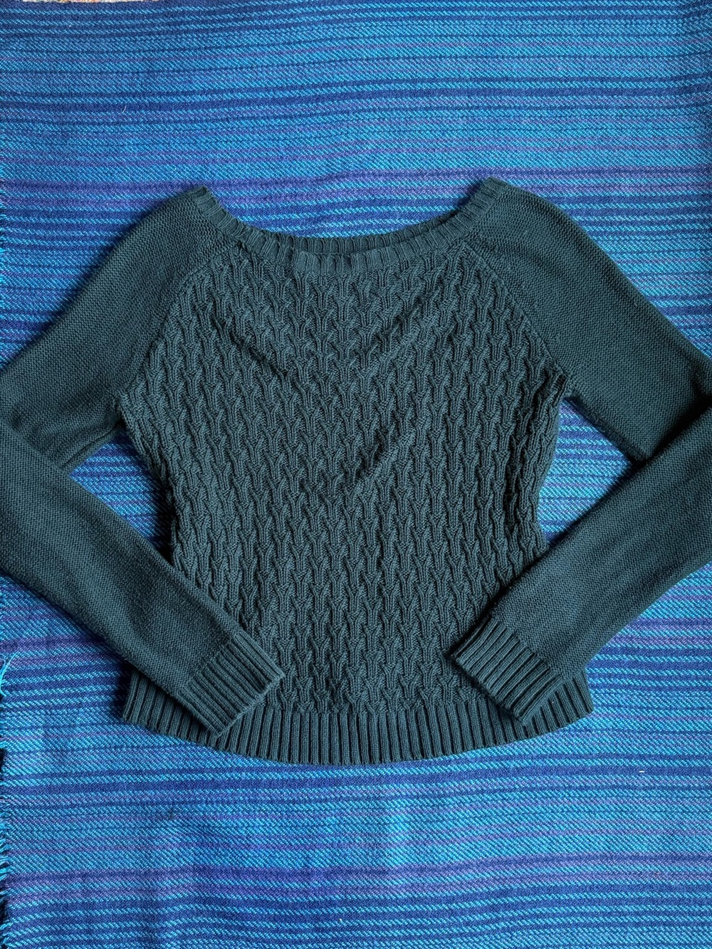 Aeropostale Forest Green Cable Knit Boat Neck Sweater